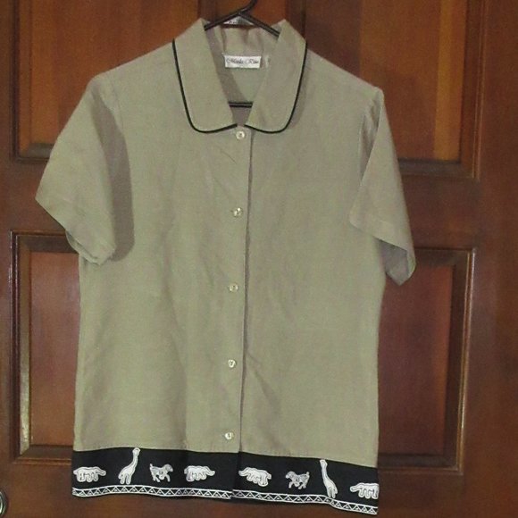 Small Tan Short Sleeve Blouse by MARLA KIM. - Picture 1 of 4